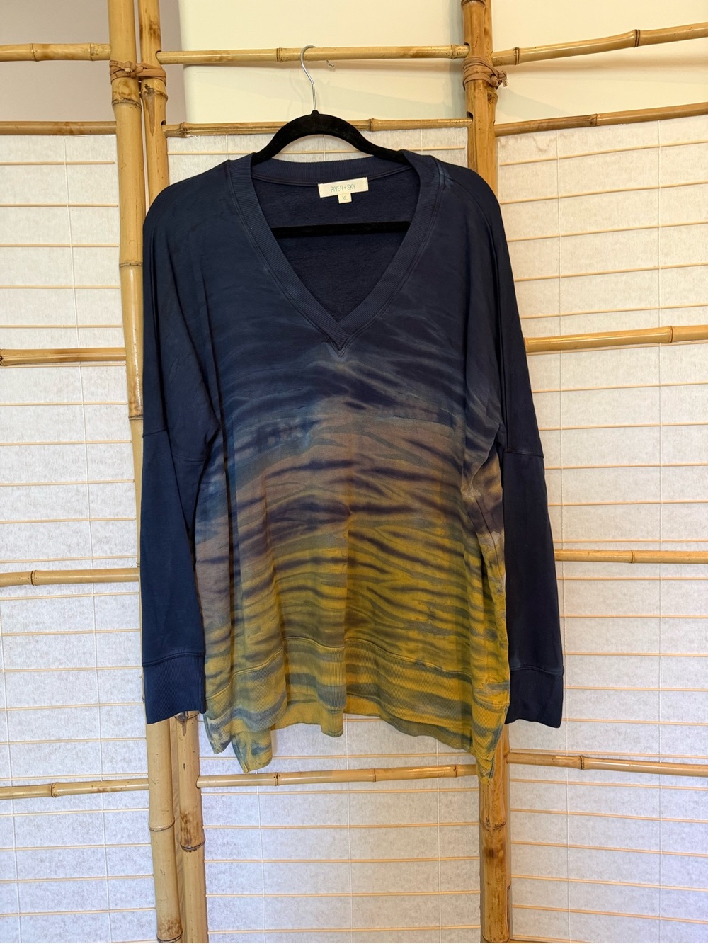 River + Sky Navy and Mustard Ombre V-Neck Pullover